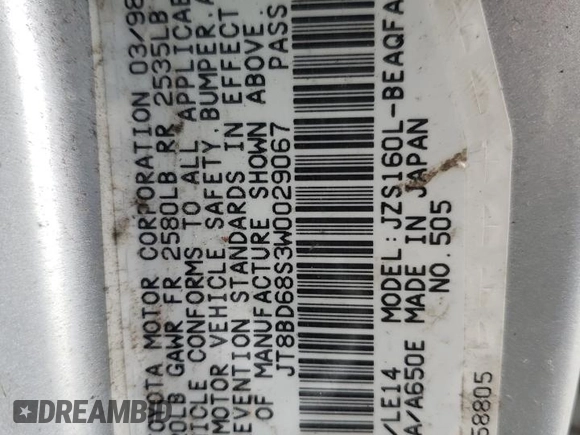 1998 Lexus GS 300 z VIN JT8BD68S3W0029067, wystawiony jako Copart lot #42457275 z przebiegiem 187 579 mil mil oraz Szkoda całkowita • Salvage title. Historia ofert i sprzedaży dostępna na DreamBid. Obrazek 13.