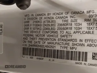 2020 Honda CR-V EX with VIN 2HKRW2H52LH642521, listed as a IAAI auction lot 41586735 with 51,215 mi miles. Bid and sale history available at carsss.com. Image 9.