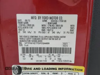 2013 Ford F-150 XL with VIN 1FTFW1ET7DFD24499, listed as a Copart auction lot 58368505 with 182,513 mi miles and Salvage title. Bid and sale history available at DreamBid. Image 12.