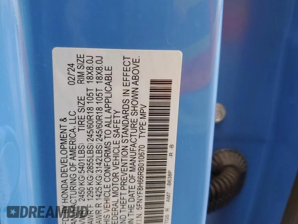 2024 Honda Passport TrailSport z VIN 5FNYF8H66RB010670, wystawiony jako Copart lot #61746655 z przebiegiem 16 949 mil mil oraz Szkoda całkowita • Salvage title. Historia ofert i sprzedaży dostępna na DreamBid. Obrazek 13.