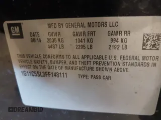 2015 Chevrolet Malibu LT with VIN 1G11C5SL3FF148111, listed as a IAAI auction lot 41743073 with 133,649 mi miles and . Bid and sale history available at DreamBid. Image 9.