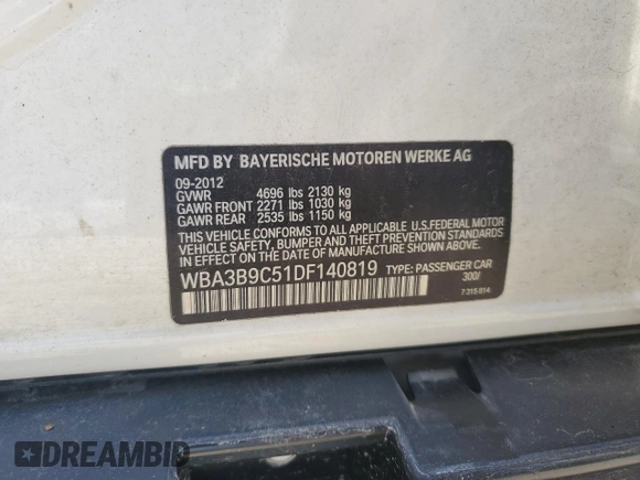 2013 BMW 3 Series 335i xDrive z VIN WBA3B9C51DF140819, wystawiony jako Copart lot #54215495 z przebiegiem 138 694 mil mil oraz Szkoda całkowita • Salvage title. Historia ofert i sprzedaży dostępna na DreamBid. Obrazek 12.