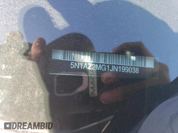 2018 Nissan Murano S with VIN 5N1AZ2MG1JN199038, listed as a Copart auction lot 49389295 with 89,694 mi miles and Salvage Title. Bid and sale history available at DreamBid. Image 13.