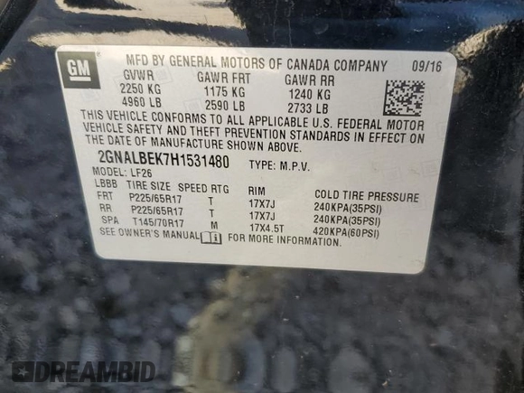 2017 Chevrolet Equinox LS with VIN 2GNALBEK7H1531480, listed as a Copart auction lot 49491395 with 0 mi miles and Salvage Title. Bid and sale history available at carsss.com. Image 14.