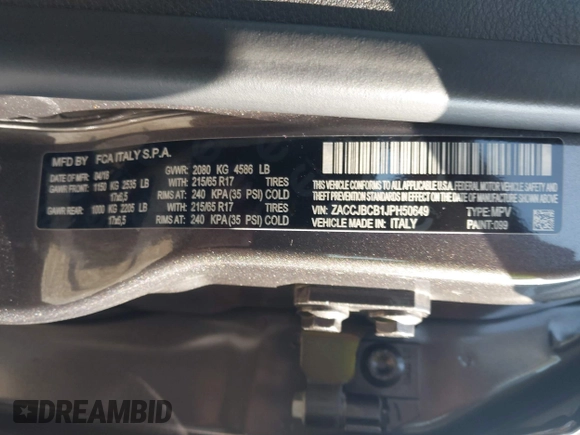 2018 Jeep Renegade Trailhawk with VIN ZACCJBCB1JPH50649, listed as a IAAI auction lot 42476911 with 84,530 mi miles and . Bid and sale history available at DreamBid. Image 9.