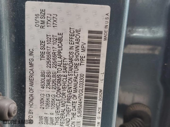 2016 Honda CR-V EX-L with VIN 5J6RM4H70GL033300, listed as a Copart auction lot 48404605 with 0 mi miles and Salvage Title. Bid and sale history available at carsss.com. Image 13.