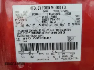 2008 Ford F-150 XLT z VIN 1FTPX14V58KB30457, wystawiony jako Copart lot #62470355 z przebiegiem 149 167 mil mil oraz Czysty tytuł • Clean title. Historia ofert i sprzedaży dostępna na DreamBid. Obrazek 12.