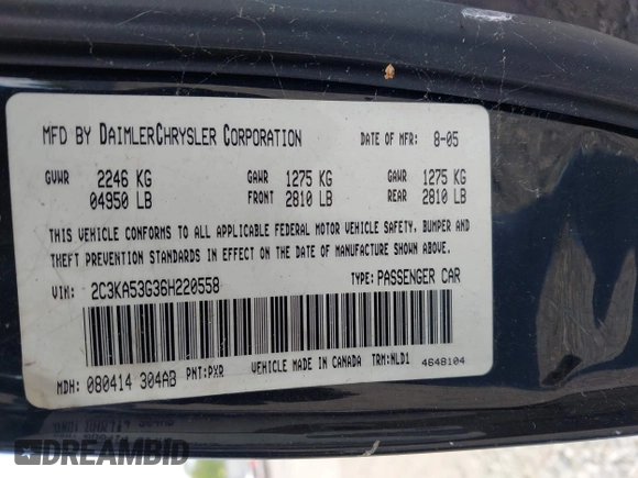 2006 Chrysler 300 Touring with VIN 2C3KA53G36H220558, listed as a IAAI auction lot 42159373 with 158,970 mi miles. Bid and sale history available at carsss.com. Image 9.