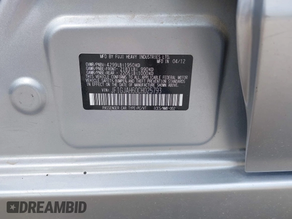 2012 Subaru Impreza Limited с VIN JF1GJAH60CH025793, выставлен на аукционе IAAI как лот 42175455 с пробегом 131 199 миль миль и . История ставок и продаж доступна на DreamBid. Изображение 9.