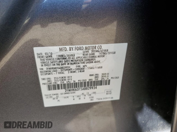 2010 Ford Flex Limited w/Ecoboost with VIN 2FMHK6DT5ABB29934, listed as a Copart auction lot 54617285 with 112,372 mi miles and Clean Title. Bid and sale history available at carsss.com. Image 13.