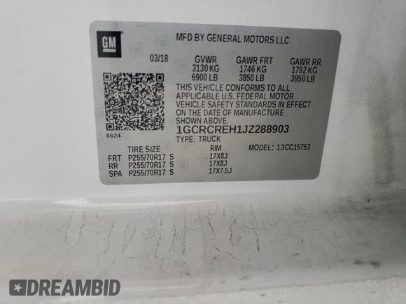 2018 Chevrolet Silverado 1500 LT with VIN 1GCRCREH1JZ288903, listed as a Copart auction lot 51734915 with 175,592 mi miles and Salvage Title. Bid and sale history available at DreamBid. Image 12.