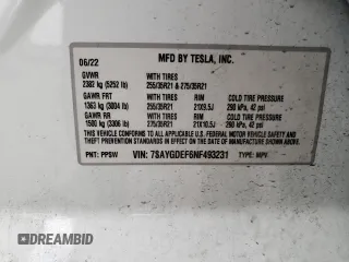 2022 Tesla Model Y Performance with VIN 7SAYGDEF6NF493231, listed as a Copart auction lot 52336284 with 37,116 mi miles and Salvage title. Bid and sale history available at DreamBid. Image 14.