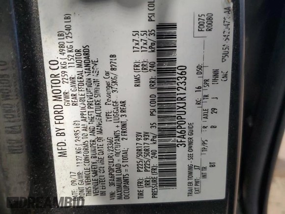 2018 Ford Fusion SE with VIN 3FA6P0PUXJR123360, listed as a Copart auction lot 65339715 with 113,635 mi miles and Salvage title. Bid and sale history available at DreamBid. Image 12.