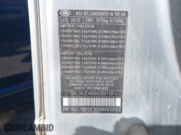2011 Land Rover Range Rover Sport HSE Lux with VIN SALSK2D46BA269119, listed as a IAAI auction lot 42172365 with Not Provided miles and . Bid and sale history available at DreamBid. Image 9.