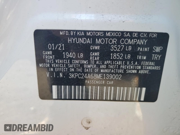 2021 Hyundai Accent SE with VIN 3KPC24A68ME139002, listed as a Copart auction lot 45714285 with 67,357 mi miles and Salvage Title. Bid and sale history available at carsss.com. Image 12.