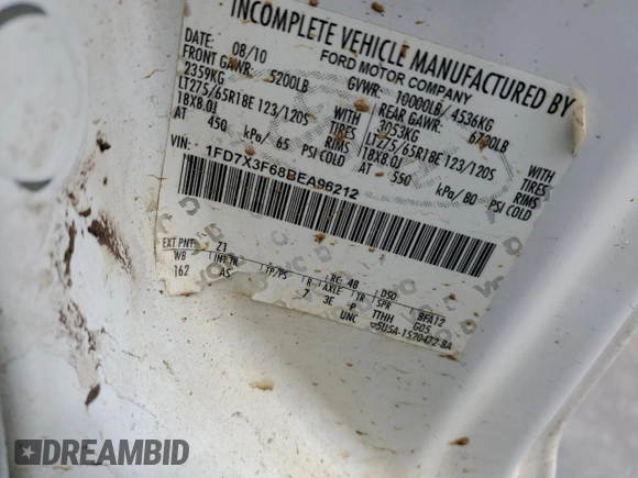2011 Ford F-350 z VIN 1FD7X3F68BEA96212, wystawiony jako Copart lot #44791715 z przebiegiem Nie podano mil oraz Szkoda całkowita • Salvage title. Historia ofert i sprzedaży dostępna na DreamBid. Obrazek 12.