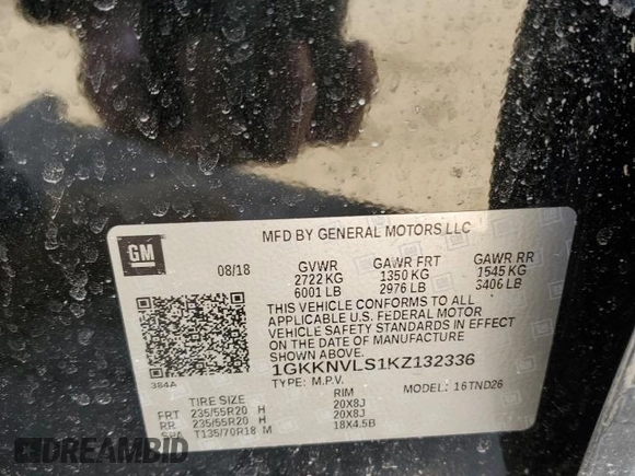 2019 GMC Acadia SLT with VIN 1GKKNVLS1KZ132336, listed as a Copart auction lot 48965975 with 78,966 mi miles and Clean Title. Bid and sale history available at DreamBid. Image 12.