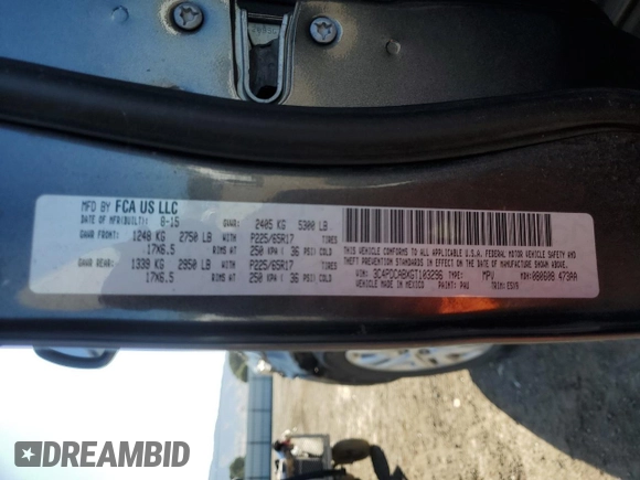 2016 Dodge Journey SE with VIN 3C4PDCABXGT103296, listed as a Copart auction lot 56358715 with 106,821 mi miles and Clean Title. Bid and sale history available at DreamBid. Image 13.