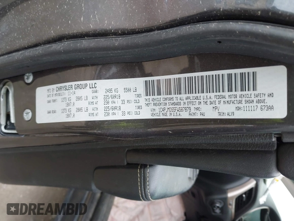 2015 Jeep Cherokee Limited with VIN 1C4PJMDS5FW587879, listed as a IAAI auction lot 41864622 with 143,843 mi miles. Bid and sale history available at carsss.com. Image 9.