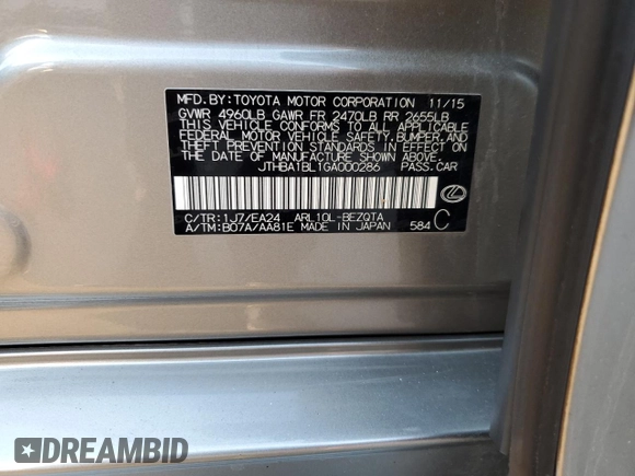 2016 Lexus GS 200t with VIN JTHBA1BL1GA000286, listed as a Copart auction lot 87590975 with 75,064 mi miles and Salvage title. Bid and sale history available at DreamBid. Image 12.