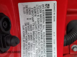 2019 Honda Civic Sport with VIN 2HGFC2F83KH578216, listed as a Copart auction lot 46923645 with 49,593 mi miles and Salvage Title. Bid and sale history available at DreamBid. Image 12.