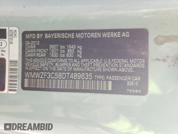2013 MINI Clubman z VIN WMWZF3C58DT489635, wystawiony jako Copart lot #51922425 z przebiegiem 79 642 mil mil oraz Czysty tytuł • Clean title. Historia ofert i sprzedaży dostępna na DreamBid. Obrazek 12.