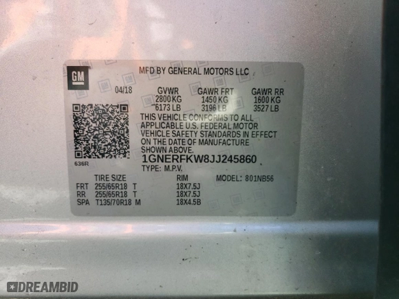2018 Chevrolet Traverse LS with VIN 1GNERFKW8JJ245860, listed as a Copart auction lot 49612865 with 109,955 mi miles and Salvage Title. Bid and sale history available at carsss.com. Image 13.