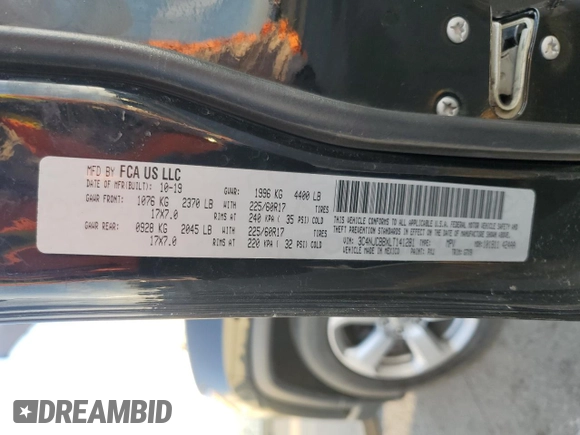 2020 Jeep Compass Altitude with VIN 3C4NJCBBXLT141281, listed as a Copart auction lot 41512245 with 65,013 mi miles and Salvage Title. Bid and sale history available at carsss.com. Image 12.