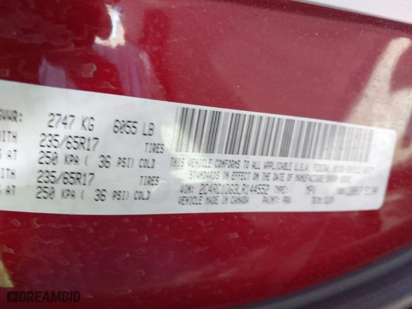 2020 Chrysler Voyager LXI with VIN 2C4RC1DG3LR144552, listed as a IAAI auction lot 41721697 with NaN miles. Bid and sale history available at carsss.com. Image 9.