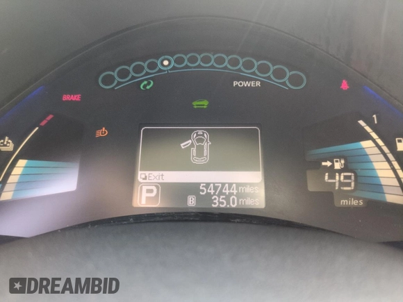 2015 Nissan LEAF SL with VIN 1N4AZ0CP1FC332321, listed as a Copart auction lot 59808425 with 54,744 mi miles and Salvage title. Bid and sale history available at DreamBid. Image 9.