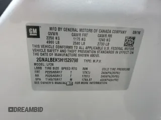 2017 Chevrolet Equinox LS z VIN 2GNALBEK6H1529798, wystawiony jako Copart lot #57657665 z przebiegiem 122 221 mil mil oraz Szkoda całkowita • Salvage title. Historia ofert i sprzedaży dostępna na DreamBid. Obrazek 12.
