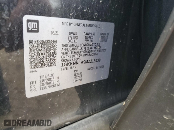 2021 GMC Acadia SLE with VIN 1GKKNKLA9MZ215439, listed as a Copart auction lot 44989935 with 54,035 mi miles and Salvage Title. Bid and sale history available at DreamBid. Image 14.