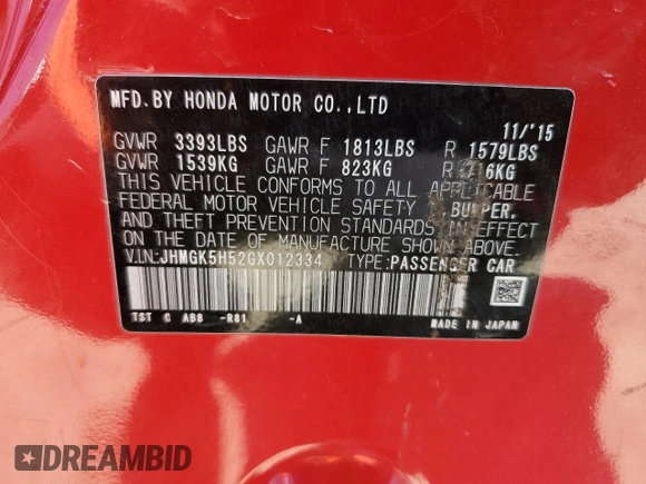 2016 Honda Fit LX with VIN JHMGK5H52GX012334, listed as a Copart auction lot 49680955 with 0 mi miles and Non Repairable. Bid and sale history available at carsss.com. Image 12.