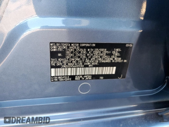 2006 Toyota RAV4 Sport z VIN JTMZD32V566009384, wystawiony jako Copart lot #60020355 z przebiegiem 158 296 mil mil oraz Szkoda całkowita • Salvage title. Historia ofert i sprzedaży dostępna na DreamBid. Obrazek 13.
