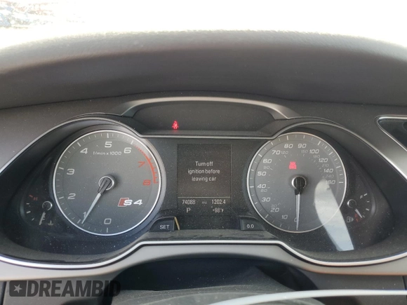 2013 Audi S4 Premium Plus with VIN WAUBGAFLXDA092341, listed as a Copart auction lot 75766344 with 74,088 mi miles and Salvage Title. Bid and sale history available at carsss.com. Image 9.