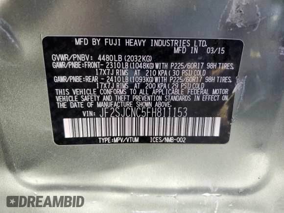 2015 Subaru Forester with VIN JF2SJCNC5FH811153, listed as a Copart auction lot 77349624 with 143,350 mi miles and Salvage title. Bid and sale history available at DreamBid. Image 13.