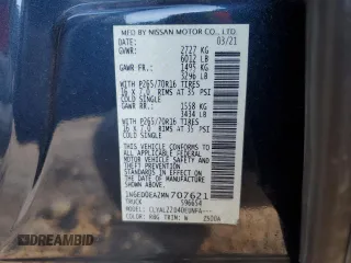 2021 Nissan Frontier SV with VIN 1N6ED0EA2MN707621, listed as a Copart auction lot 49770385 with 43,652 mi miles and Salvage title. Bid and sale history available at DreamBid. Image 14.
