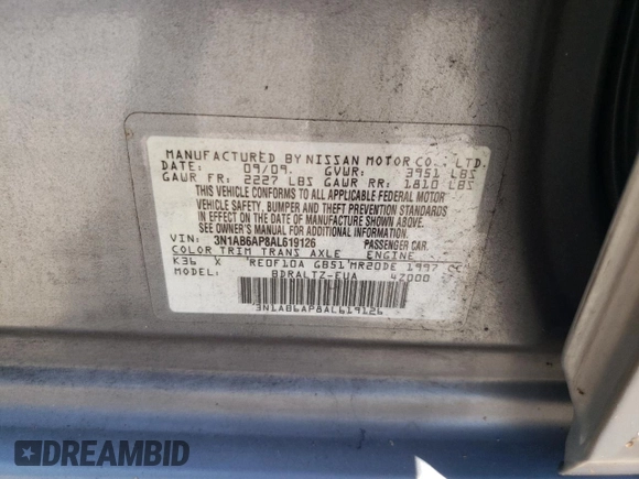 2010 Nissan Sentra S with VIN 3N1AB6AP8AL619126, listed as a Copart auction lot 62656045 with 153,189 mi miles and Salvage title. Bid and sale history available at DreamBid. Image 12.