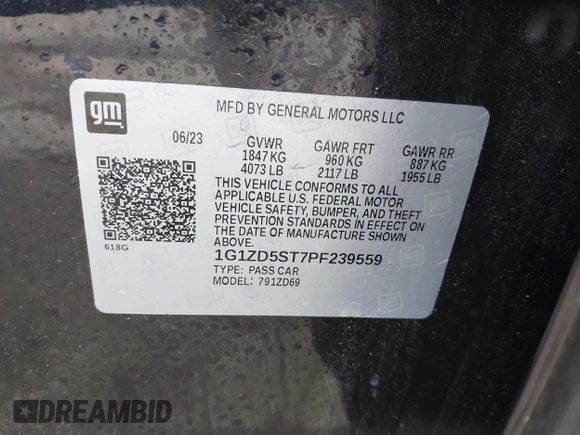 2023 Chevrolet Malibu LT with VIN 1G1ZD5ST7PF239559, listed as a IAAI auction lot 42135116 with 30,350 mi miles and . Bid and sale history available at DreamBid. Image 9.