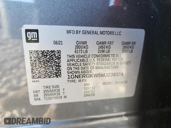 2021 Chevrolet Traverse LT Cloth with VIN 1GNERGKW5MJ238374, listed as a Copart auction lot 61079405 with 61,685 mi miles and Salvage title. Bid and sale history available at DreamBid. Image 13.