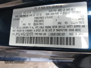 2018 Mazda Mazda6 Grand Touring Reserve with VIN JM1GL1WY9J1321670, listed as a IAAI auction lot 41401543 with 33,679 mi miles. Bid and sale history available at carsss.com. Image 9.