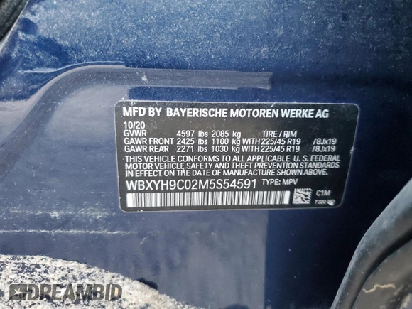 2021 BMW X2 sDrive28i with VIN WBXYH9C02M5S54591, listed as a Copart auction lot 77223834 with 0 mi miles and Salvage Title. Bid and sale history available at carsss.com. Image 12.