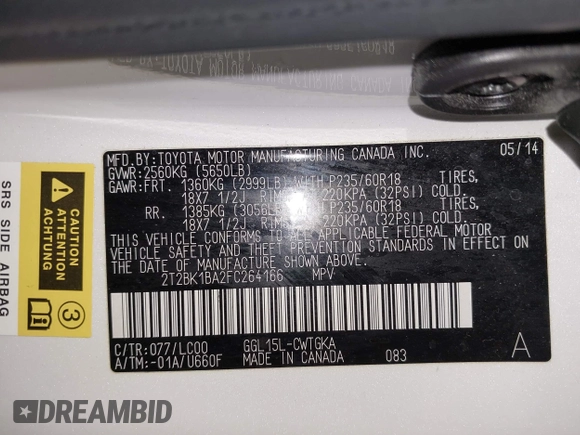2015 Lexus RX 350 with VIN 2T2BK1BA2FC264166, listed as a IAAI auction lot 42133271 with 99,158 mi miles and . Bid and sale history available at DreamBid. Image 9.