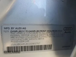 2012 Audi S4 Premium Plus with VIN WAUBGAFL4CA093757, listed as a Copart auction lot 77541584 with Not Provided miles and Clean Title. Bid and sale history available at carsss.com. Image 12.