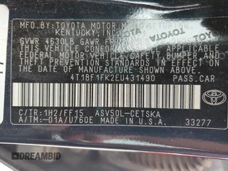 2014 Toyota Camry L with VIN 4T1BF1FK2EU431490, listed as a Copart auction lot 51327435 with 191,169 mi miles and Salvage Title. Bid and sale history available at DreamBid. Image 12.