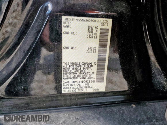 2015 Nissan Altima SL with VIN 1N4BL3AP5FC495399, listed as a Copart auction lot 61856275 with 168,998 mi miles and Salvage title. Bid and sale history available at DreamBid. Image 13.