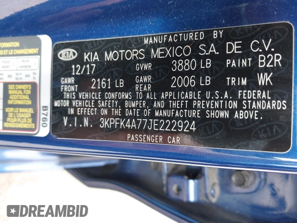 2018 Kia Forte LX with VIN 3KPFK4A77JE222924, listed as a IAAI auction lot 41896103 with 87,816 mi miles. Bid and sale history available at carsss.com. Image 9.