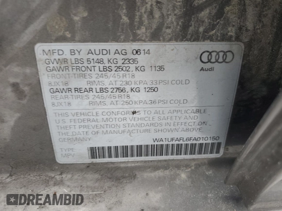 2015 Audi allroad Premium Plus with VIN WA1UFAFL6FA010150, listed as a Copart auction lot 83251564 with 119,364 mi miles and Clean Title. Bid and sale history available at carsss.com. Image 13.
