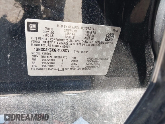 2016 Chevrolet Tahoe LS with VIN 1GNSCAKCXGR482874, listed as a IAAI auction lot 42016639 with 110,744 mi miles and . Bid and sale history available at DreamBid. Image 9.
