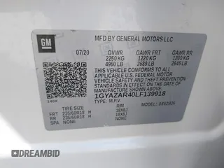 2020 Cadillac XT4 FWD Luxury with VIN 1GYAZAR40LF139918, listed as a IAAI auction lot 41829009 with 42,742 mi miles. Bid and sale history available at carsss.com. Image 9.